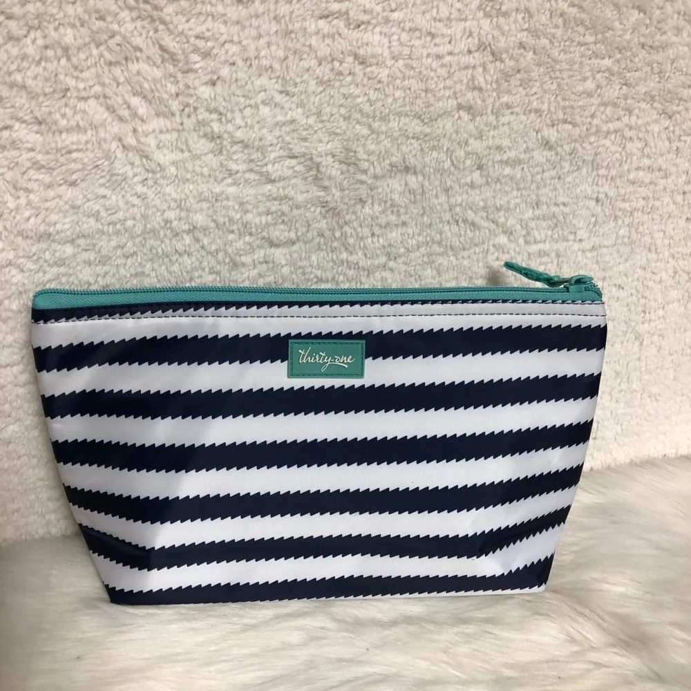 thirty-one Navy & White Striped Makeup Bag with Teal Accent